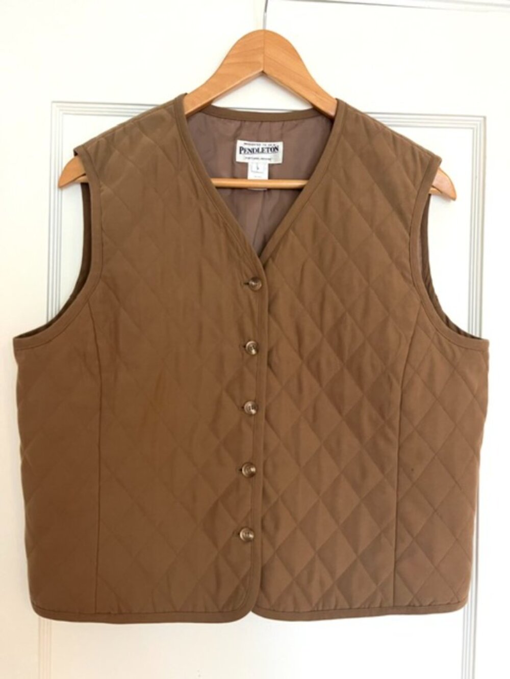 Pendleton Diamond Quilted Vest Brown Button Front | Size Large